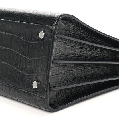 Saint Laurent Calfskin Crocodile Embossed Small Sac de Jour Black 10 of 10