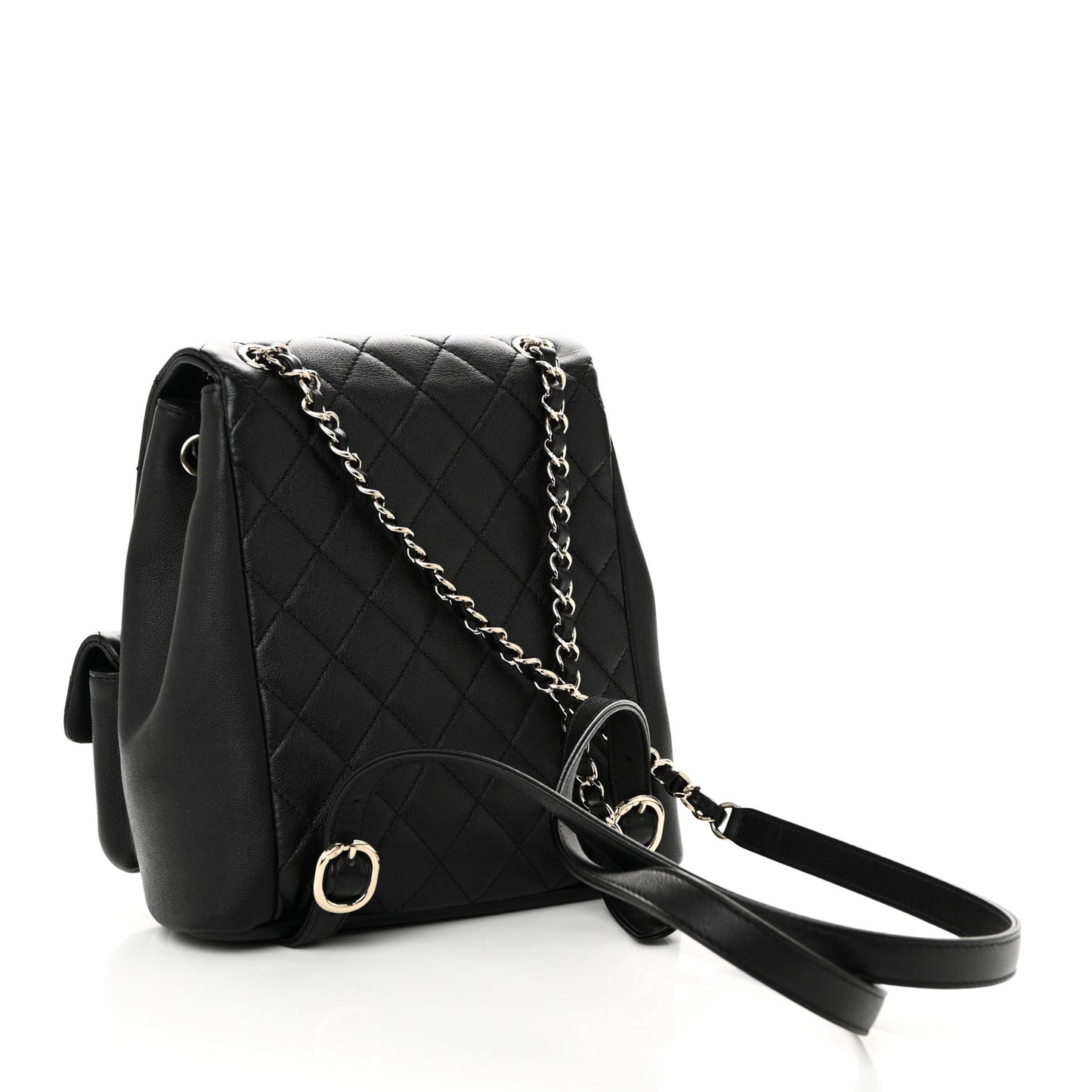 Calfskin Quilted Medium Duma Pockets Drawstring Backpack Black