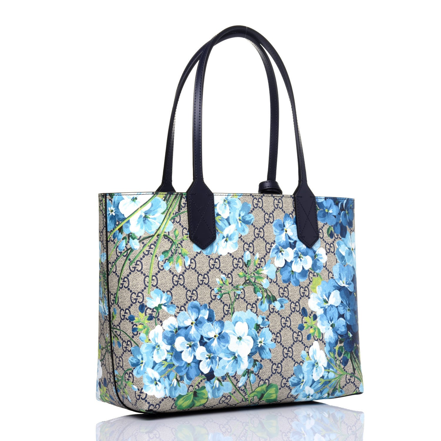 Gucci GG Supreme Monogram Blooms Small Reversible Tote Beige Blue Navy 5 of 16