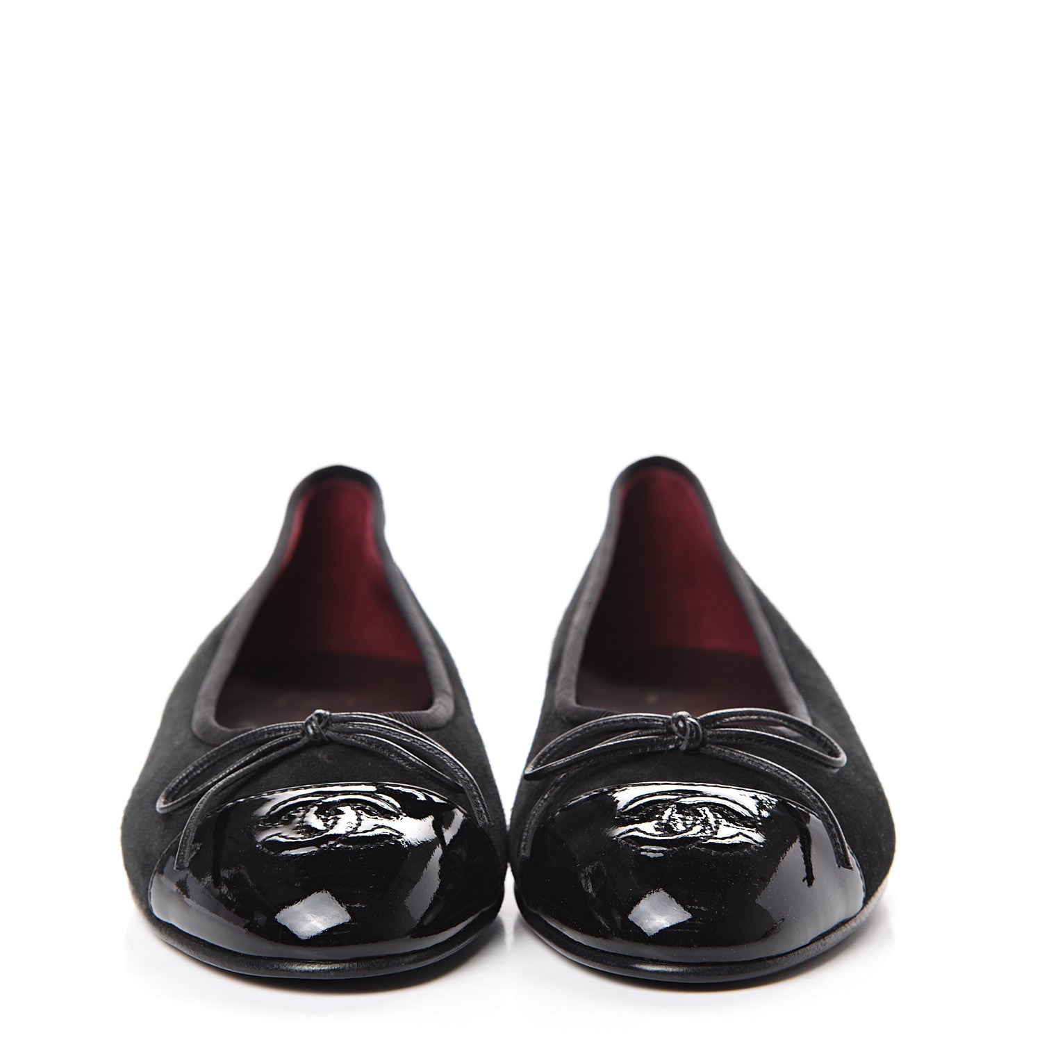 Chanel Suede Patent Cap Toe CC Ballerina Flats 36.5 Black 2 of 9