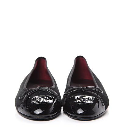 Chanel Suede Patent Cap Toe CC Ballerina Flats 36.5 Black 2 of 9