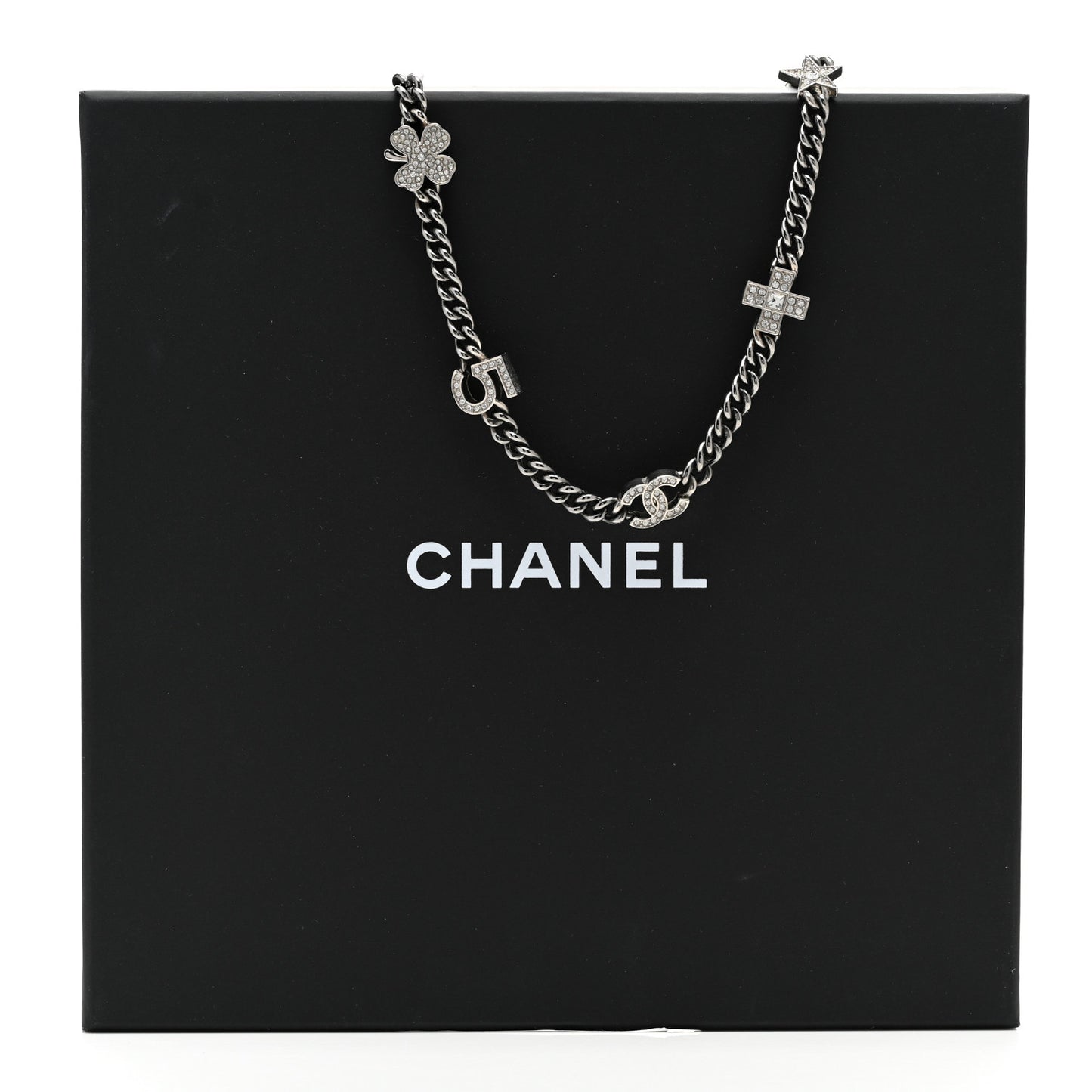 Ruthenium Crystal Chain CC Lucky Charms Choker Silver