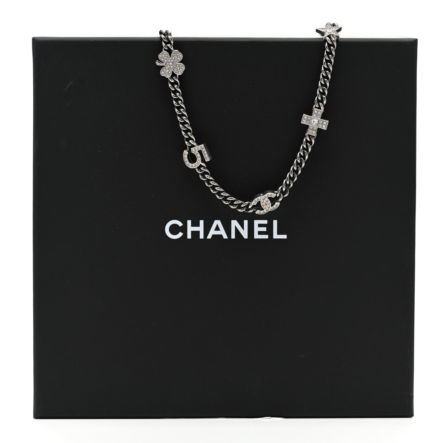Chanel Ruthenium Crystal Chain CC Lucky Charms Choker Silver 5 of 5