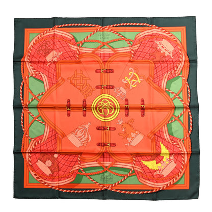 Hermes Silk Grande Tenue Scarf 90 Vert Sapin Orange Brique 1 of 5