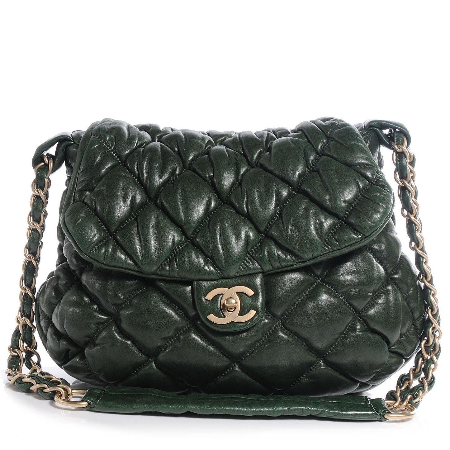 Lambskin Bubble Quilt Flap Bag Green