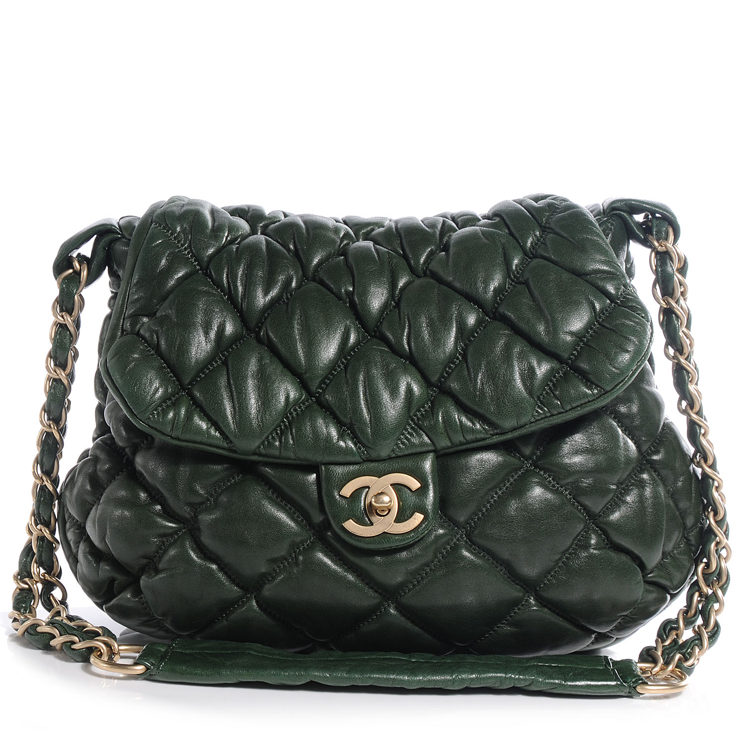 Chanel Lambskin Bubble Quilt Flap Bag Green 1 of 9