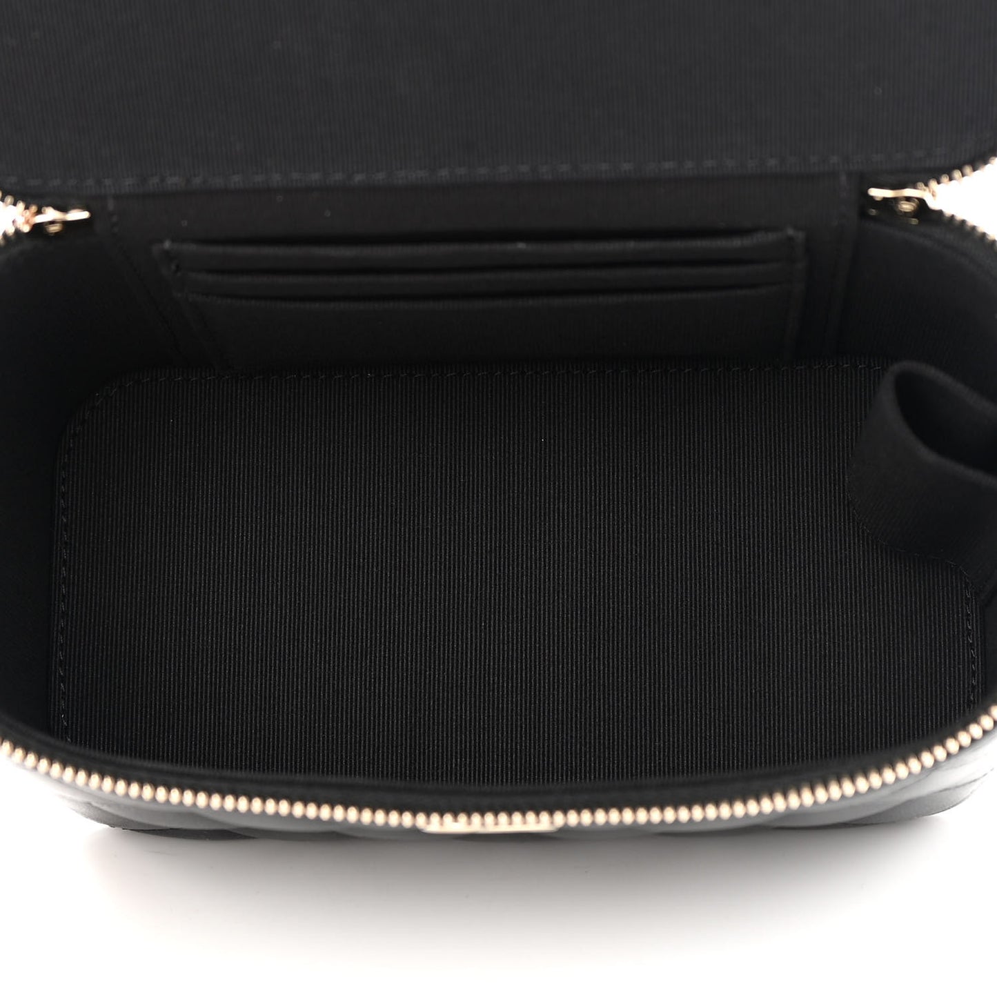 Lambskin Quilted Small Top Handle Vanity Case With Chain Black