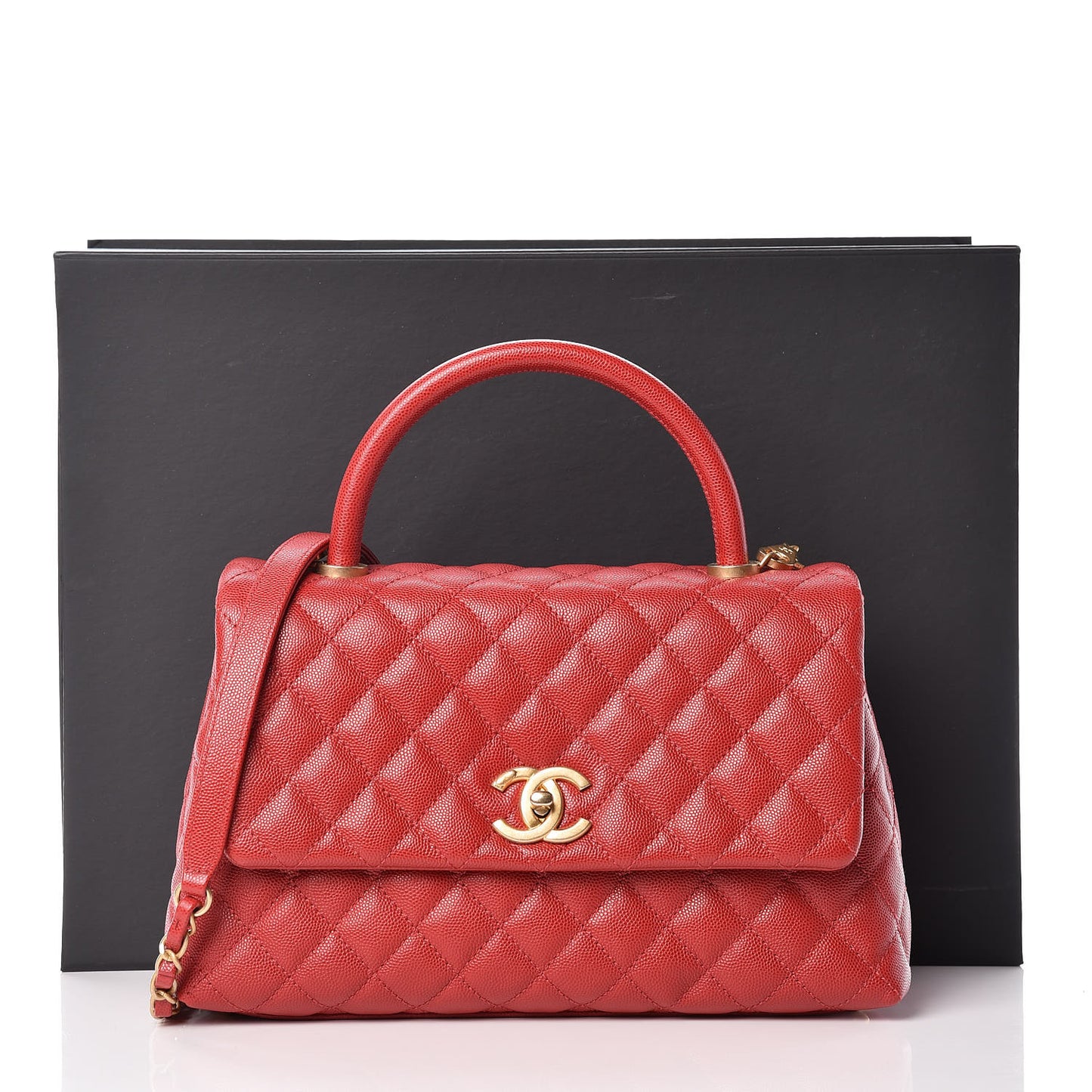 Caviar Quilted Small Coco Handle Flap Red