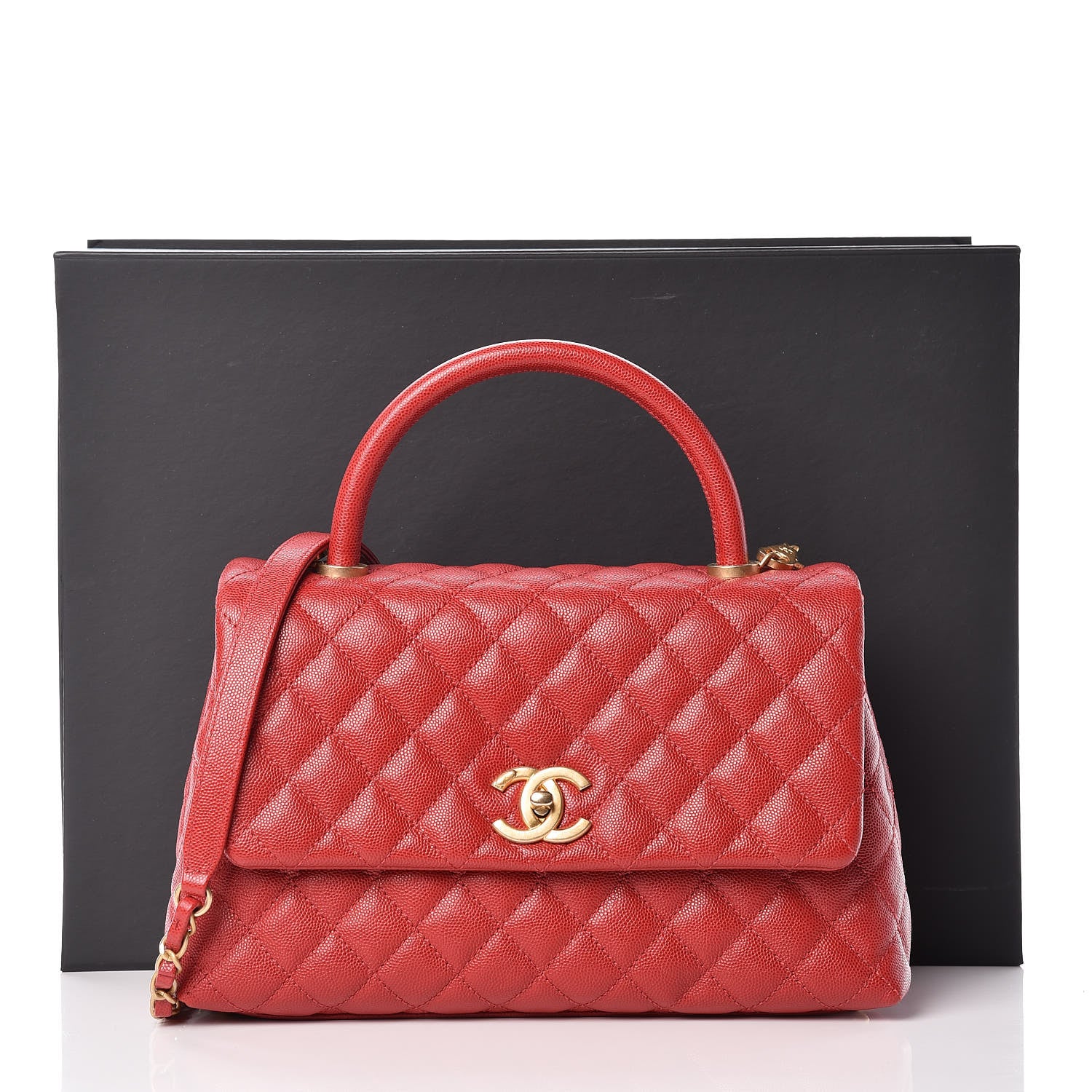 Chanel Caviar Quilted Small Coco Handle Flap Red 11 of 11