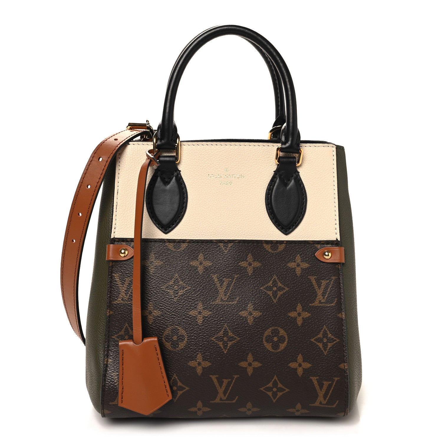 Louis Vuitton Calfskin Monogram Fold Tote PM Cream Khaki Black 1 of 9