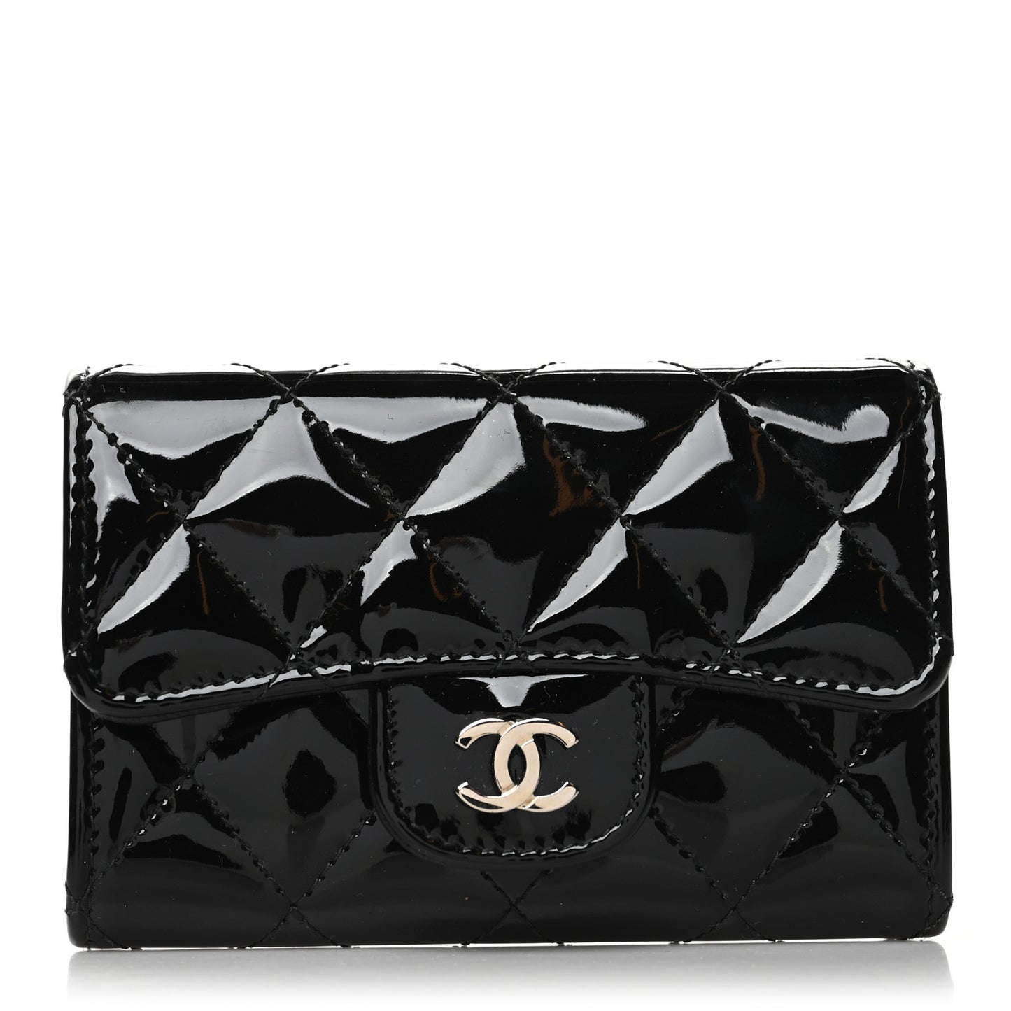 Patent Quilted Flap Card Holder Black