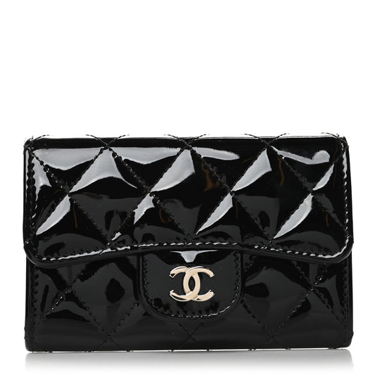 Patent Quilted Flap Card Holder Black