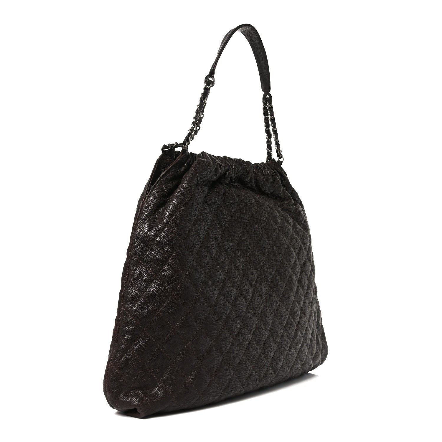 Chanel Distressed Glazed Caviar Quilted Large Elastic Tote Dark Brown 3 of 10