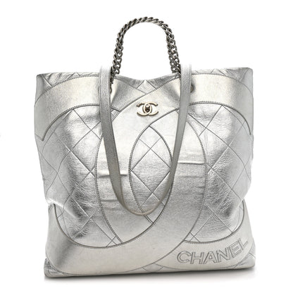 Chanel Metallic Calfskin Stitched CC Club Monaco Tote Silver 1 of 12