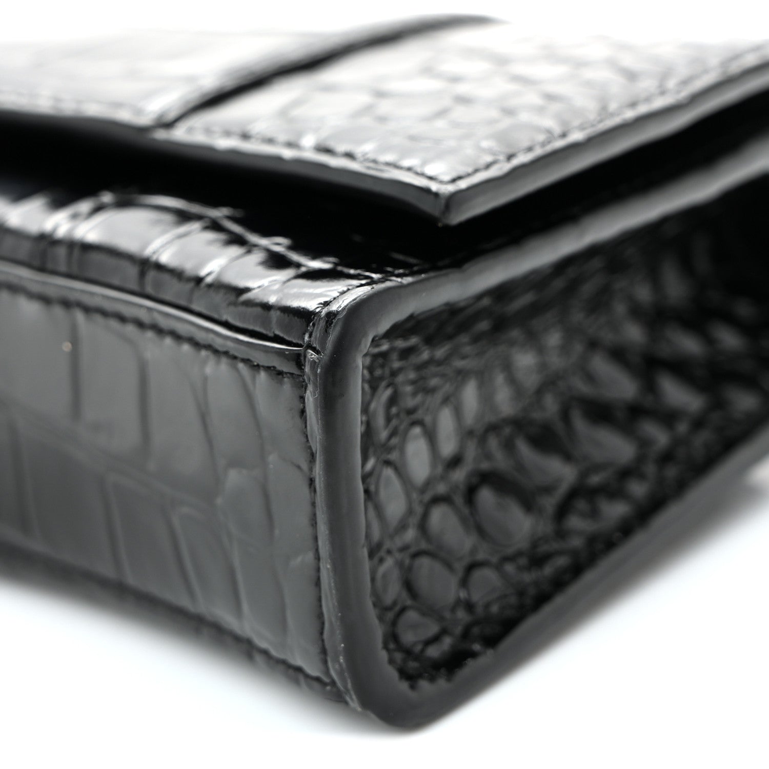 Balenciaga Shiny Calfskin Monochrome Crocodile Embossed Hourglass Chain Bag Black 9 of 10