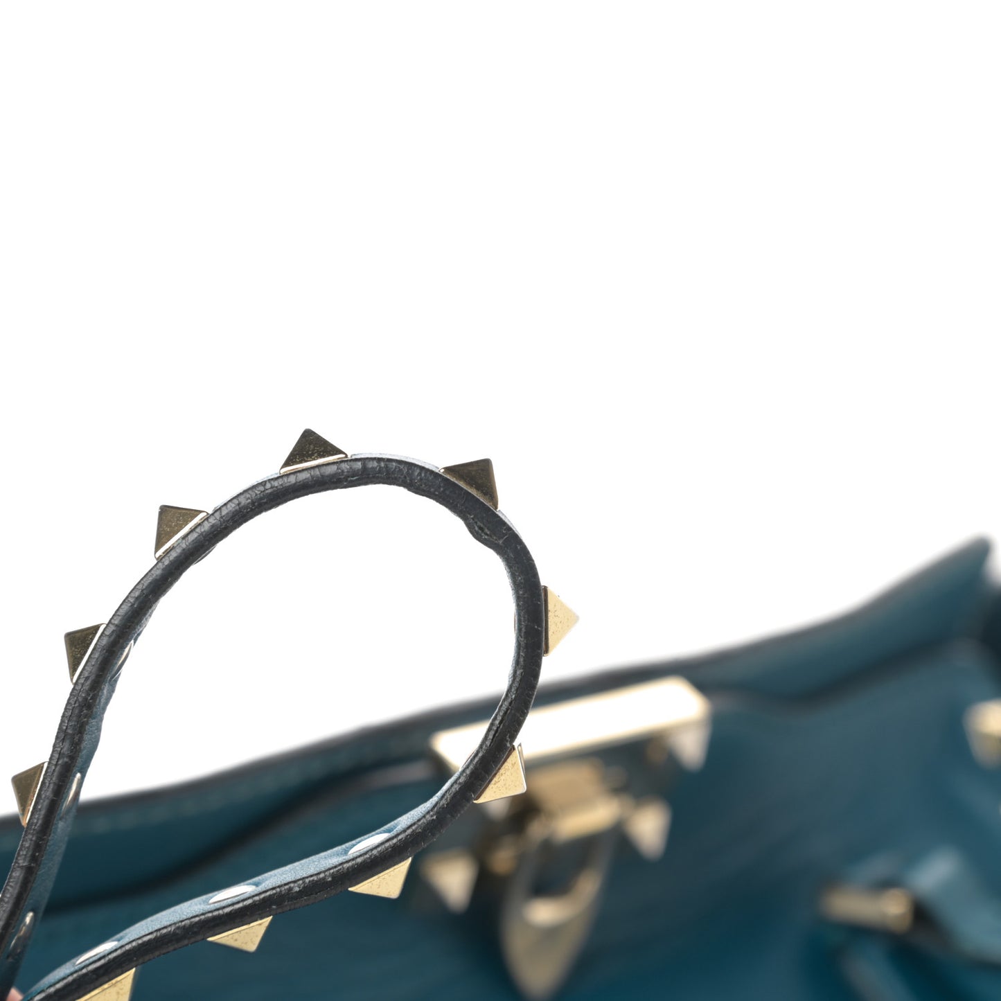 Vitello Small Rockstud Double Handle Tote Blue