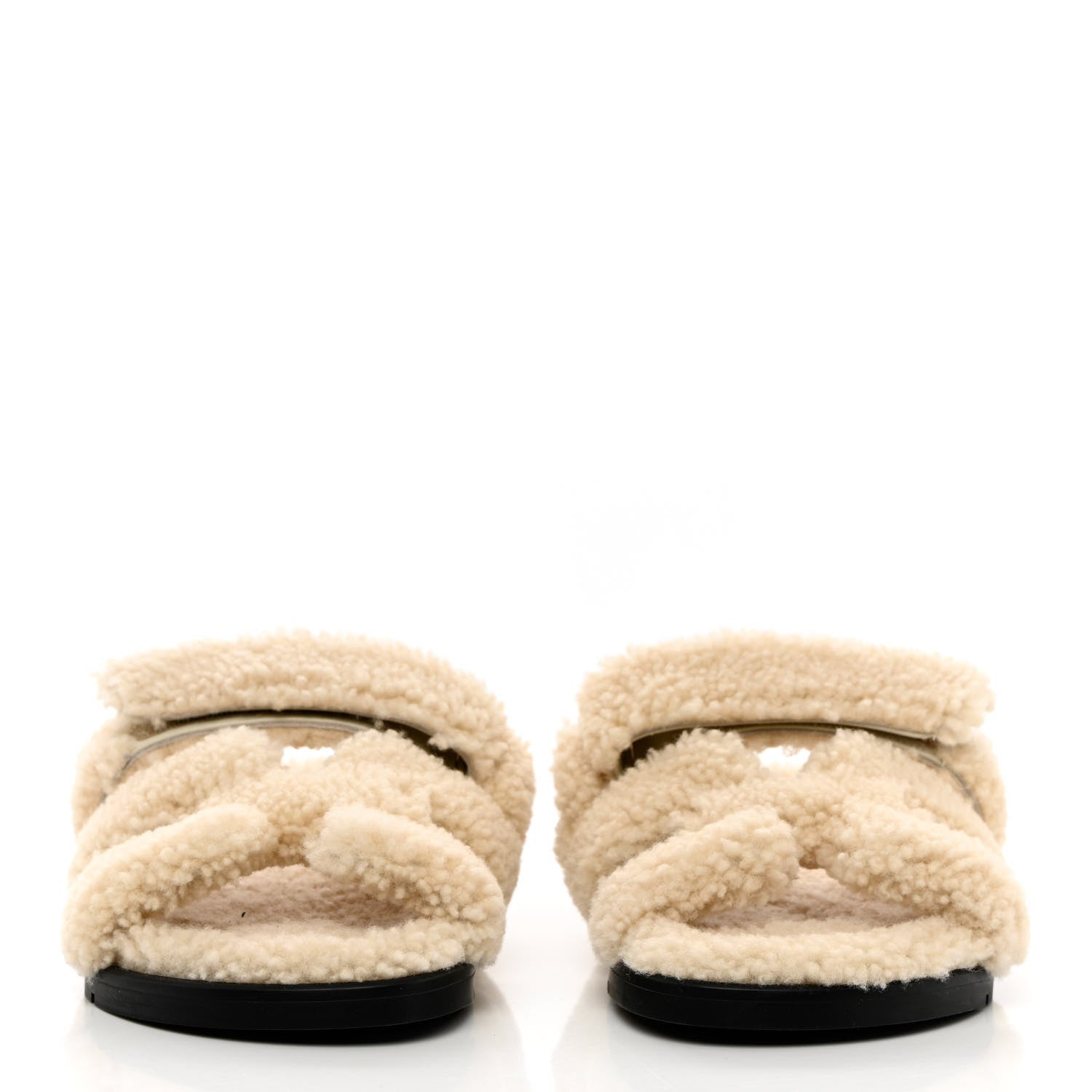 Hermes Woolskin Womens Chypre Sandals 38.5 Ecru 2 of 9