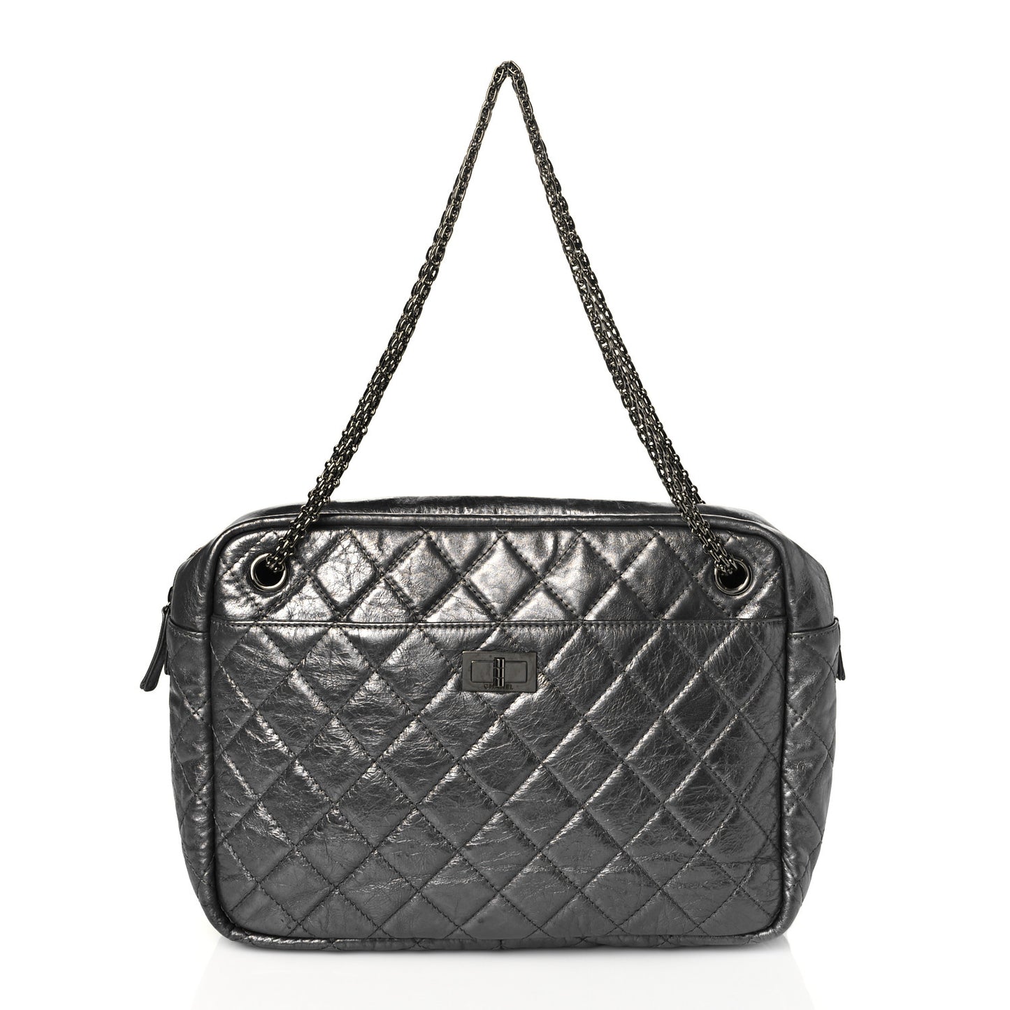Metallic Aged Calfskin Quilted Large Reissue Camera Case Silver