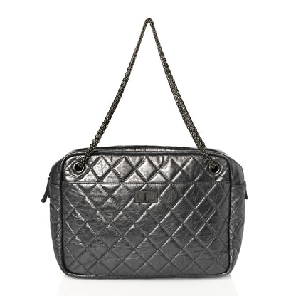 Chanel Metallic Aged Calfskin Quilted Large Reissue Camera Case Silver 1 of 10