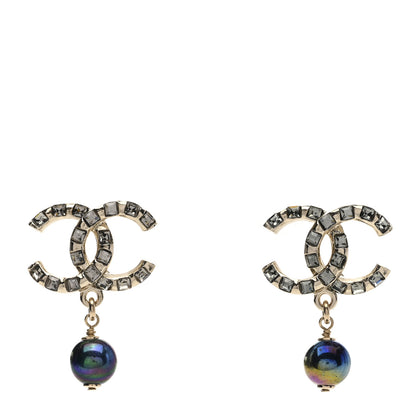 Chanel Metal Pearl Crystal CC Drop Earrings Gold Purple Gray 1 of 4