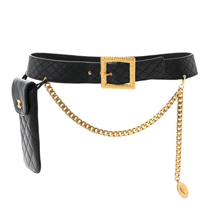 Chanel Calfskin Quilted Flap Chain Waist Belt Bag 75 30 Black 1 of 6