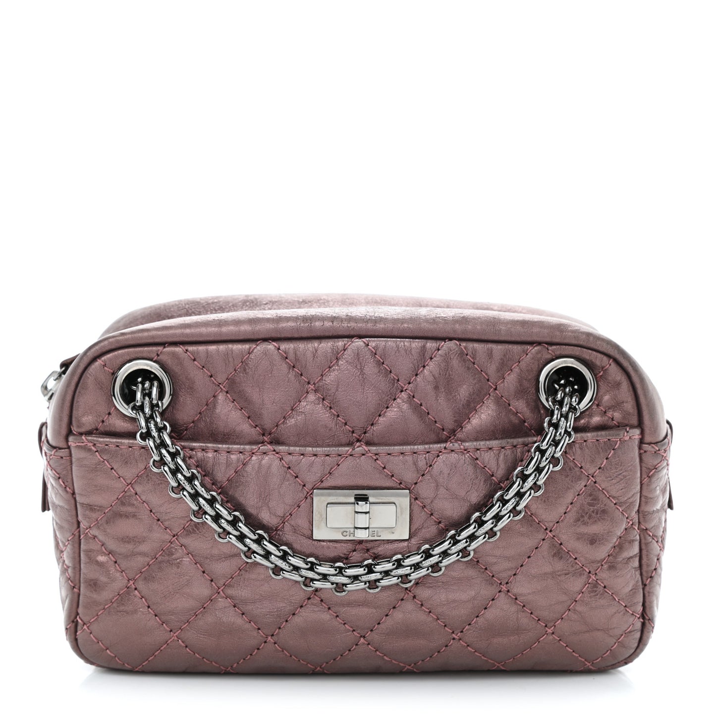Metallic Aged Calfskin Quilted Small Reissue Camera Case Rose Fonce