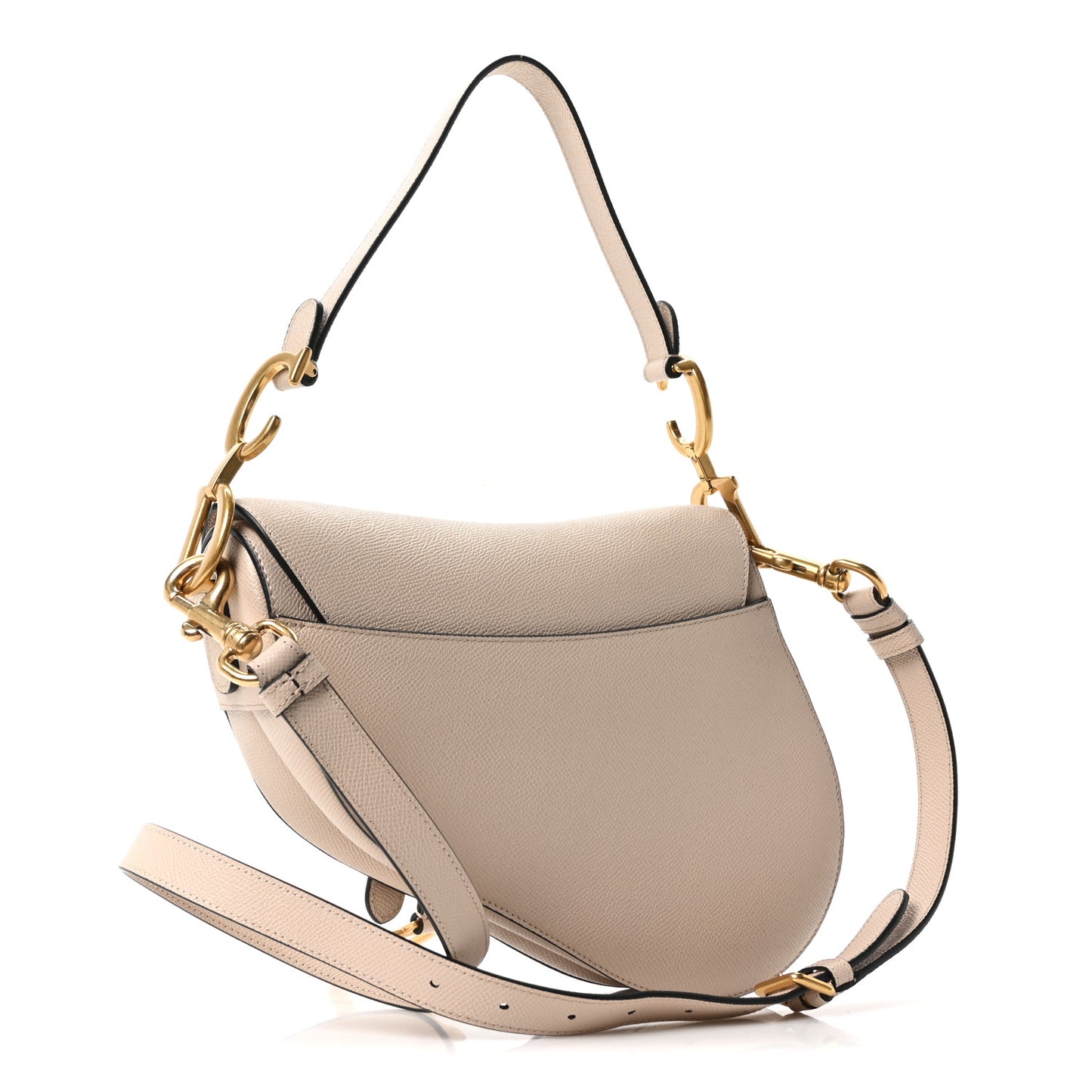 Grained Calfskin Saddle Bag With Strap Warm Taupe