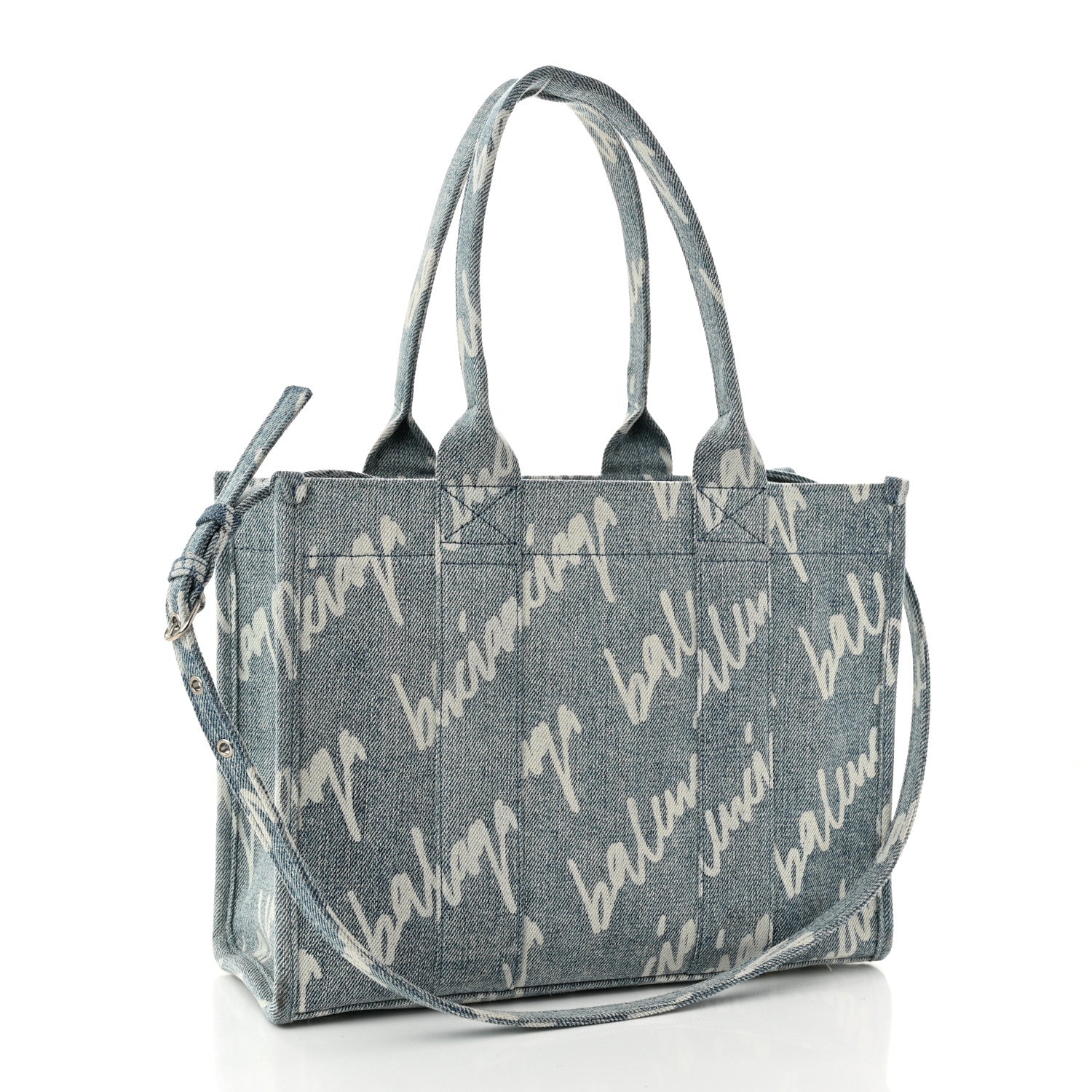 Balenciaga Denim Scribble Logo Small Hardware Tote Blue 3 of 9