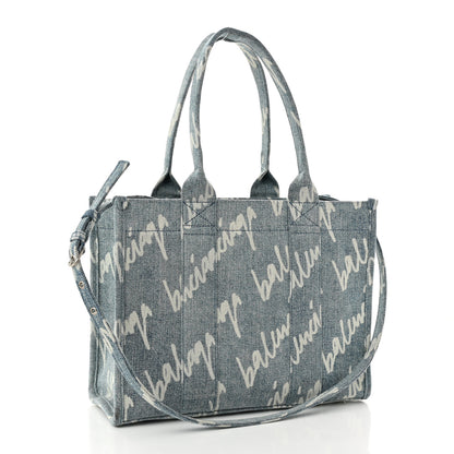 Balenciaga Denim Scribble Logo Small Hardware Tote Blue 3 of 9