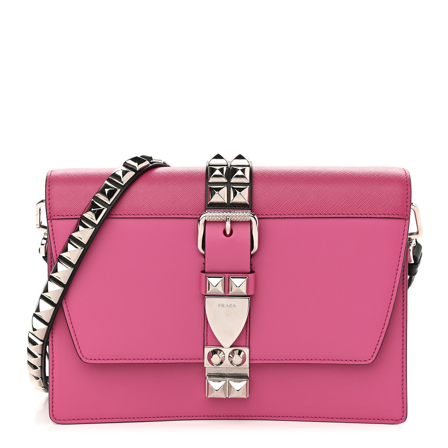 Prada Saffiano City Calfskin Studded Small Elektra Shoulder Bag Fuxia 1 of 8