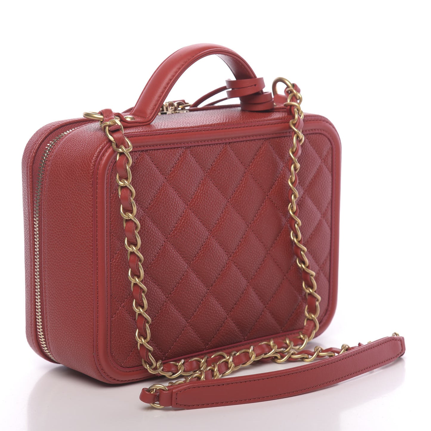Caviar Quilted Medium CC Filigree Vanity Case Red
