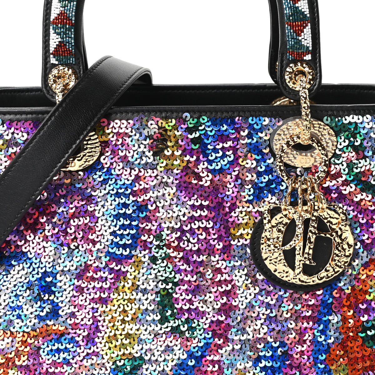 X OLGA TITUS Lambskin Sequin Beaded Medium Lady Dior Art Black Multicolor