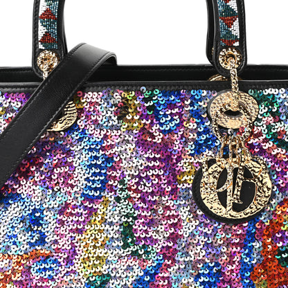 Christian Dior X OLGA TITUS Lambskin Sequin Beaded Medium Lady Dior Art Black Multicolor 8 of 10