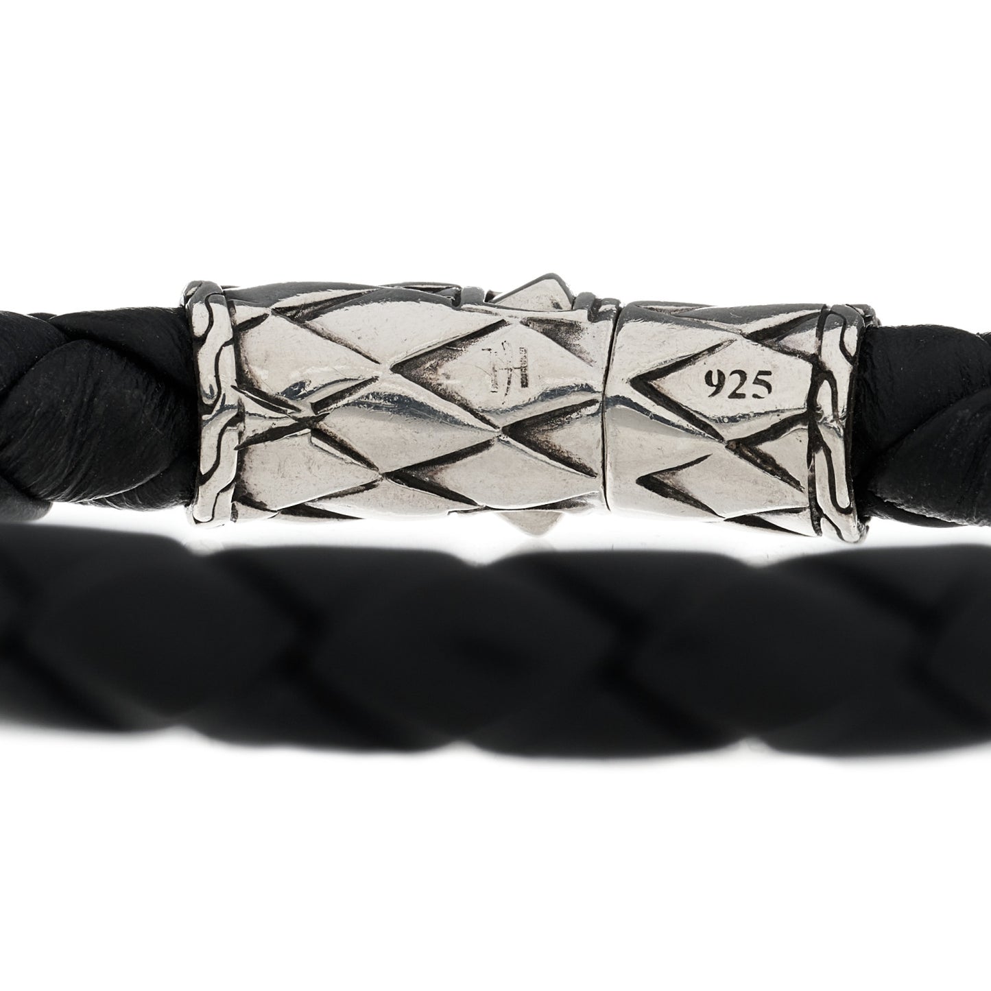 Sterling Silver Leather 8mm Braided Station Bracelet Black