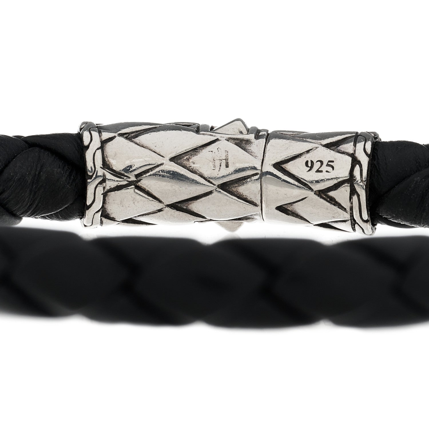 John Hardy Sterling Silver Leather 8mm Braided Station Bracelet Black 2 of 3