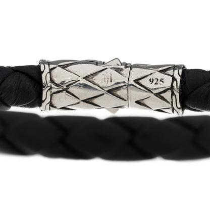 John Hardy Sterling Silver Leather 8mm Braided Station Bracelet Black 2 of 3