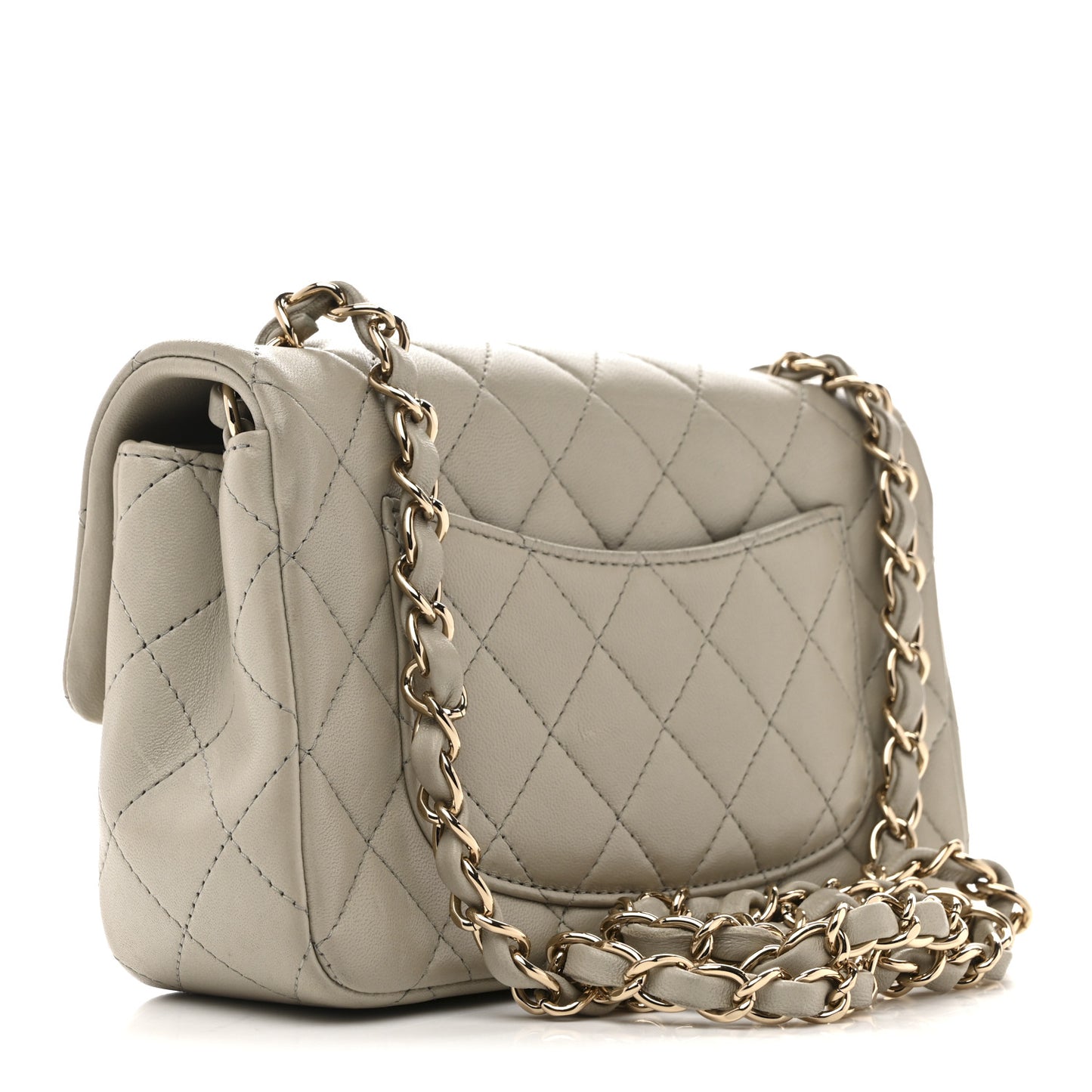 Lambskin Quilted Mini Rectangular Flap Grey