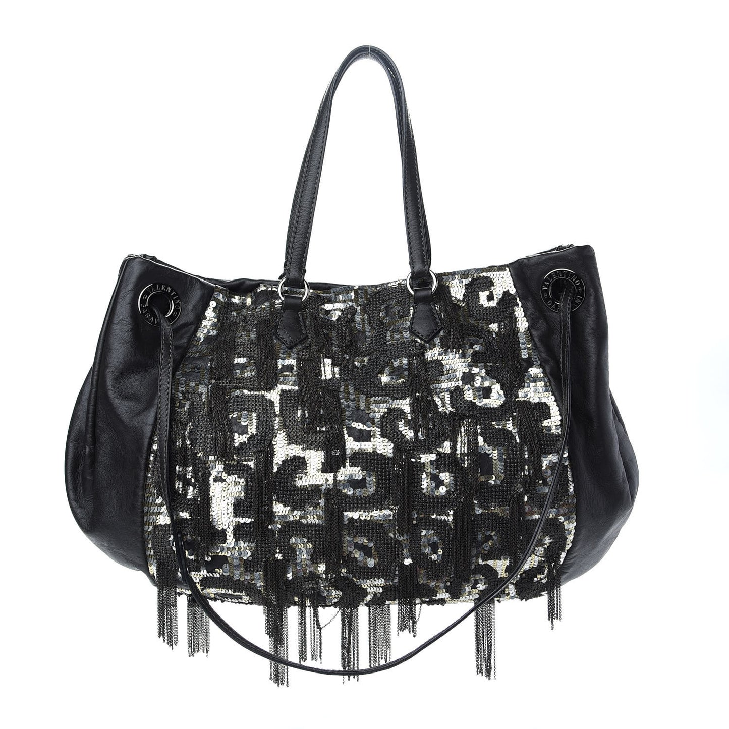 Nappa Sequin Chain Glam Tote Dark Grey