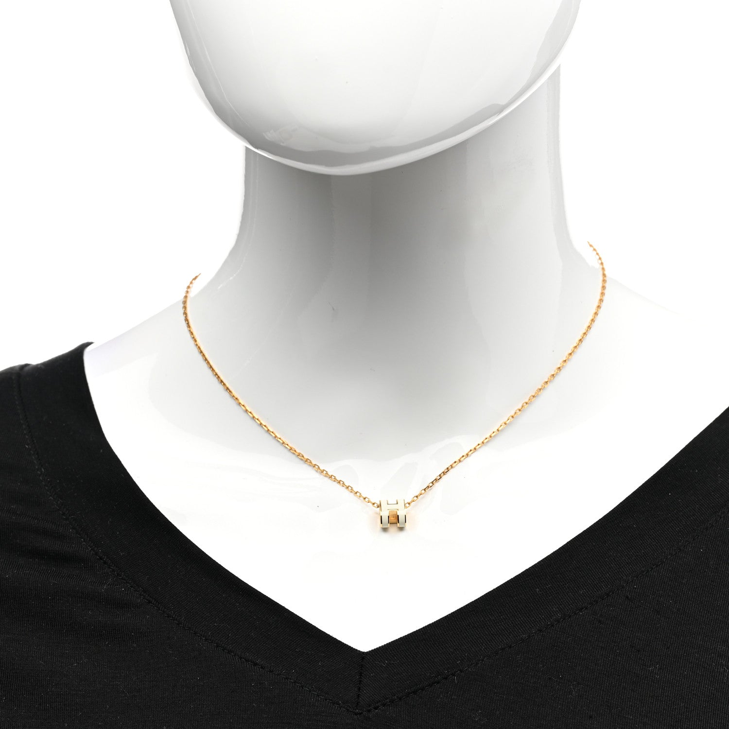 Hermes Lacquered Gold Mini Pop H Pendant Necklace White 2 of 7