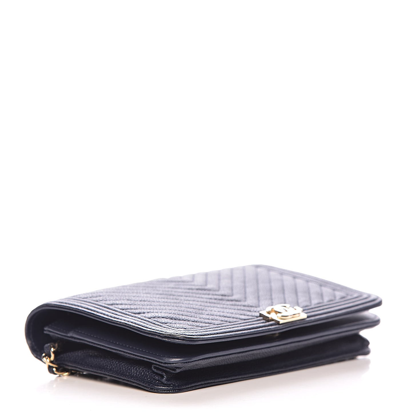Caviar Chevron Quilted Boy Wallet On Chain WOC Blue