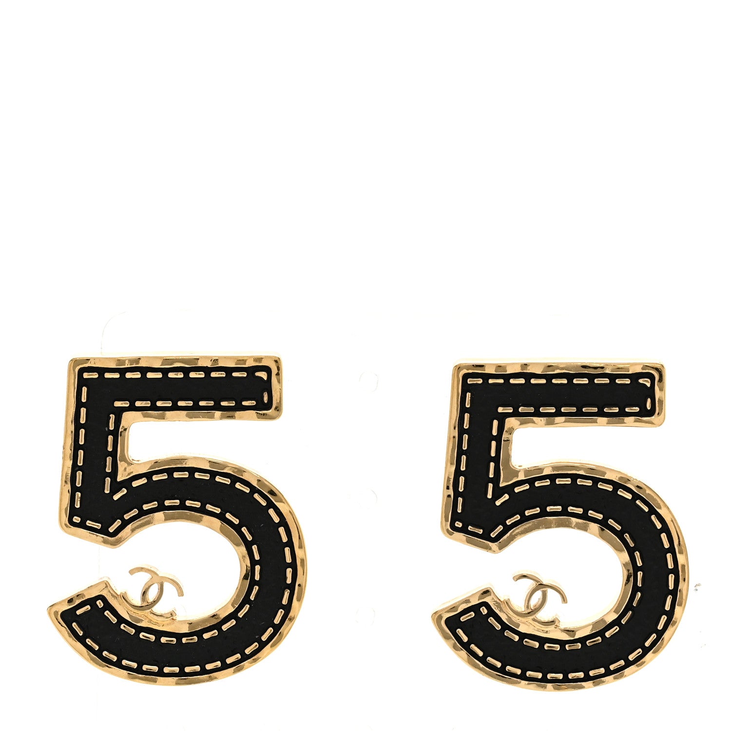 Chanel Metal CC No 5 Earrings Gold Black 1 of 5