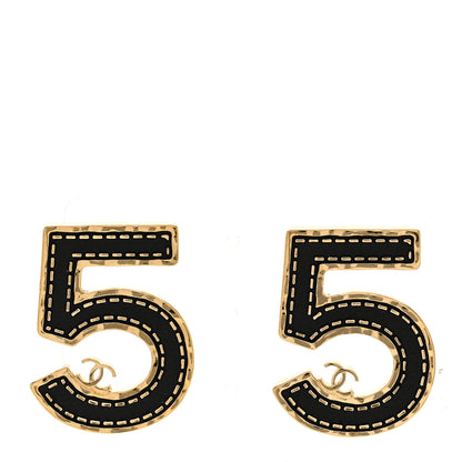Chanel Metal CC No 5 Earrings Gold Black 1 of 5