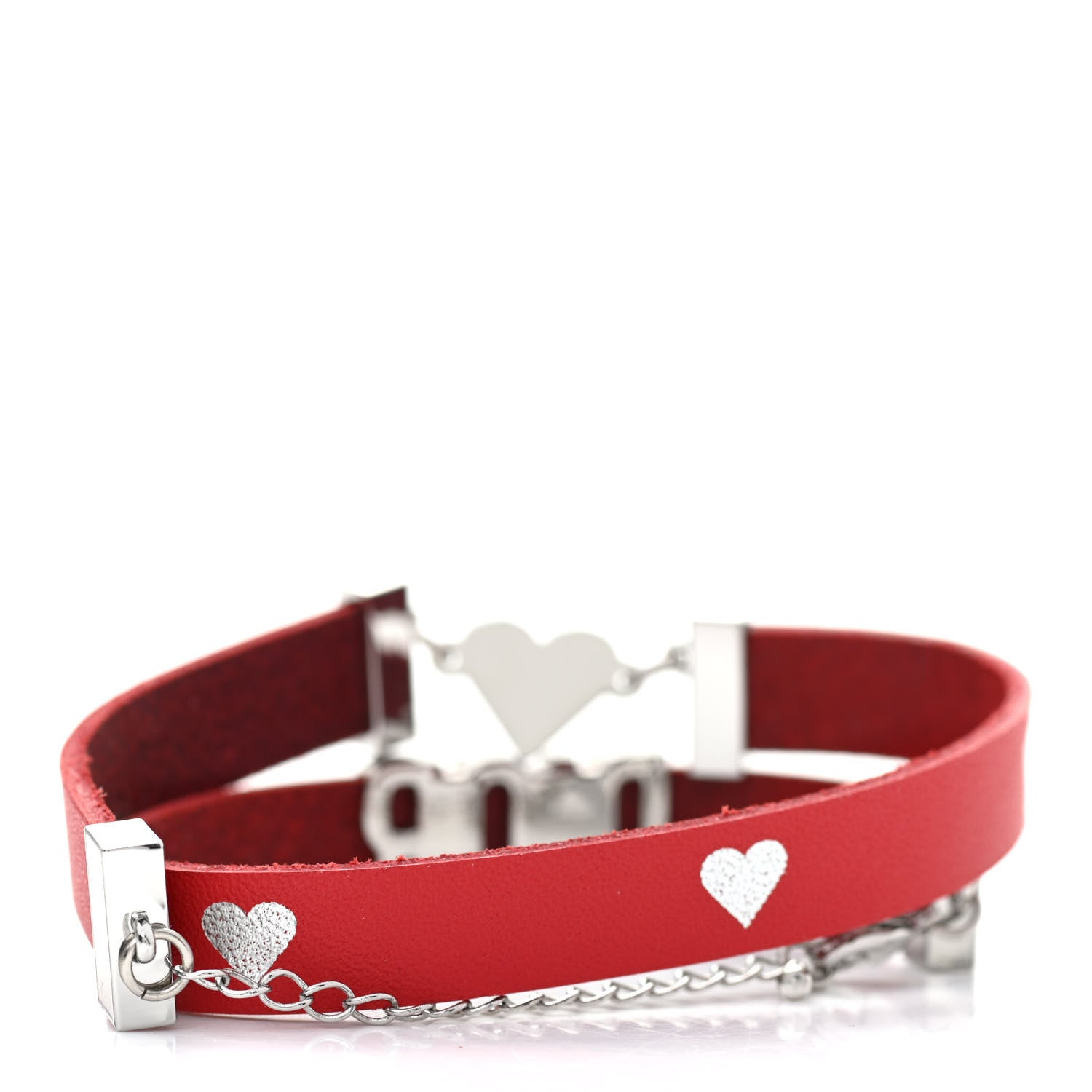 Christian Dior Calfskin Dior Heart Double Bracelet Red 3 of 5