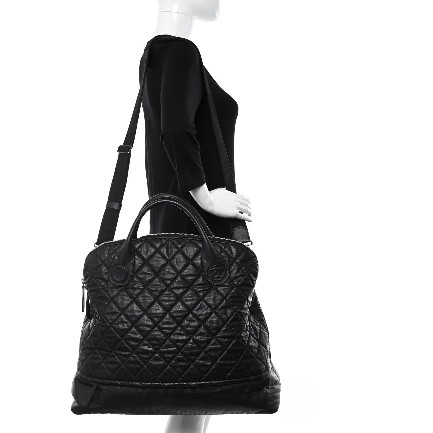 Chanel Coated Canvas Quilted Large Garment Travel Bag Black 2 of 10