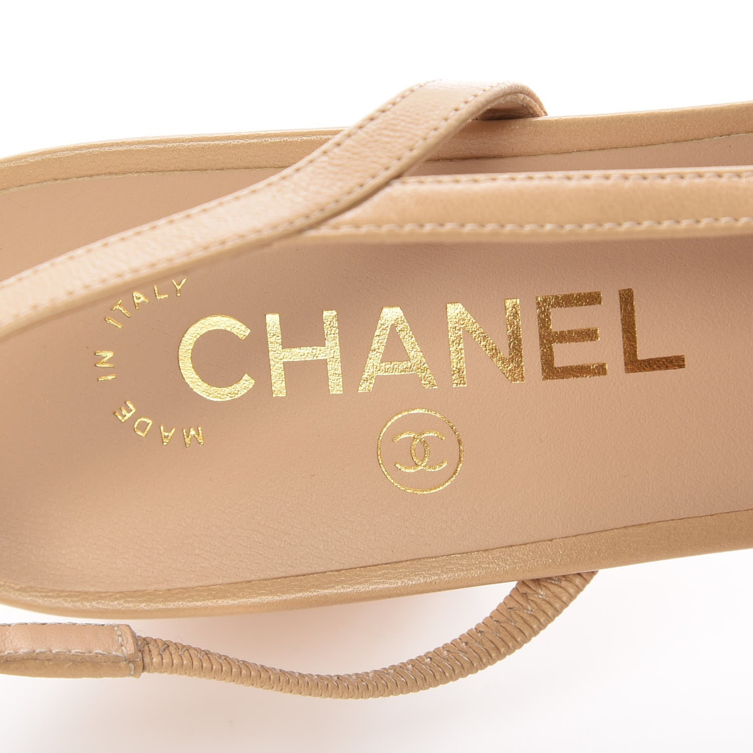 Chanel Goatskin Grosgrain Cap Toe CC Slingback Pumps 39 Beige Black 7 of 10