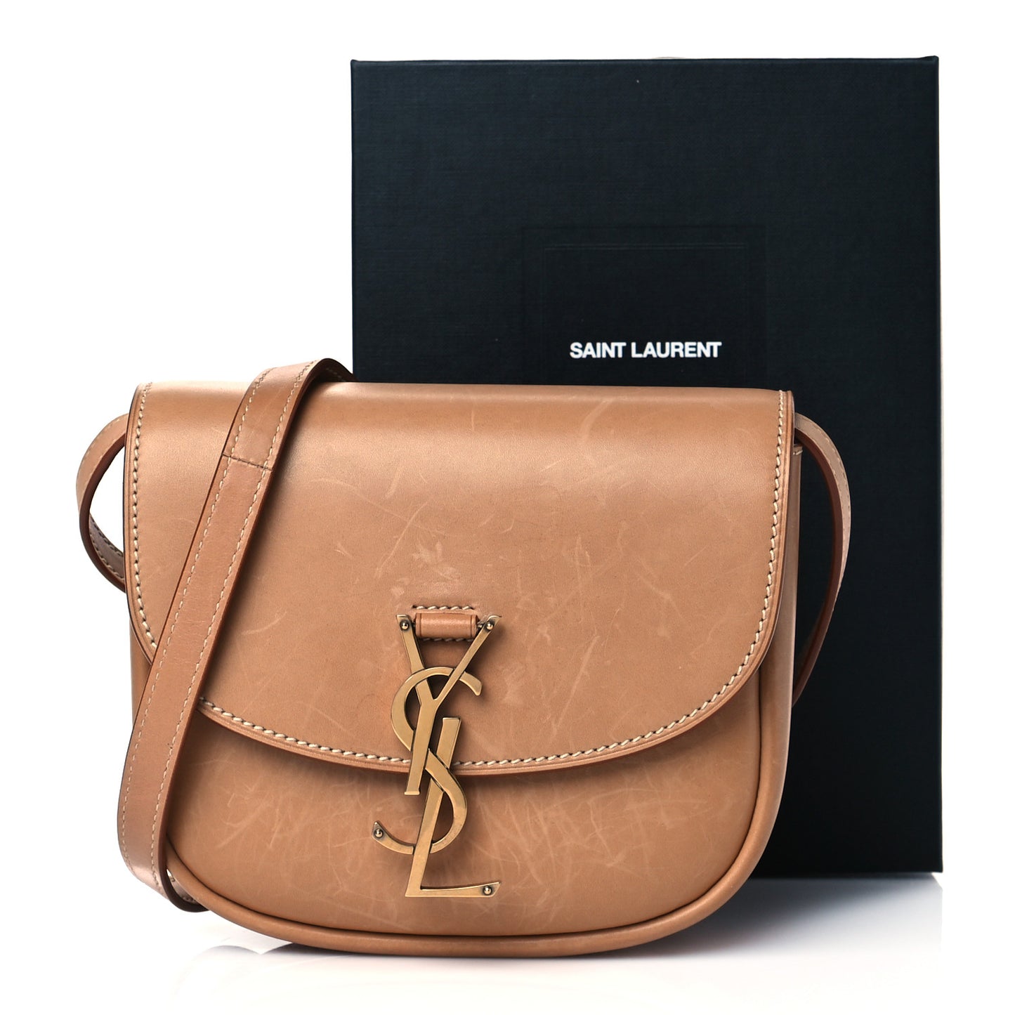 Smooth Vintage Calfskin Small Kaia Satchel Brown Gold