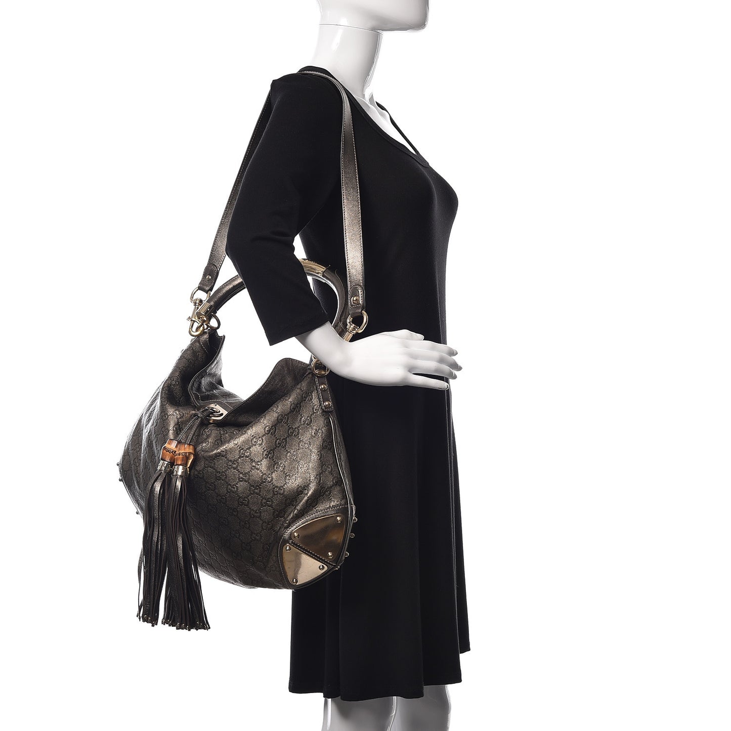 Metallic Guccissima Large Indy Top Handle Hobo Pewter