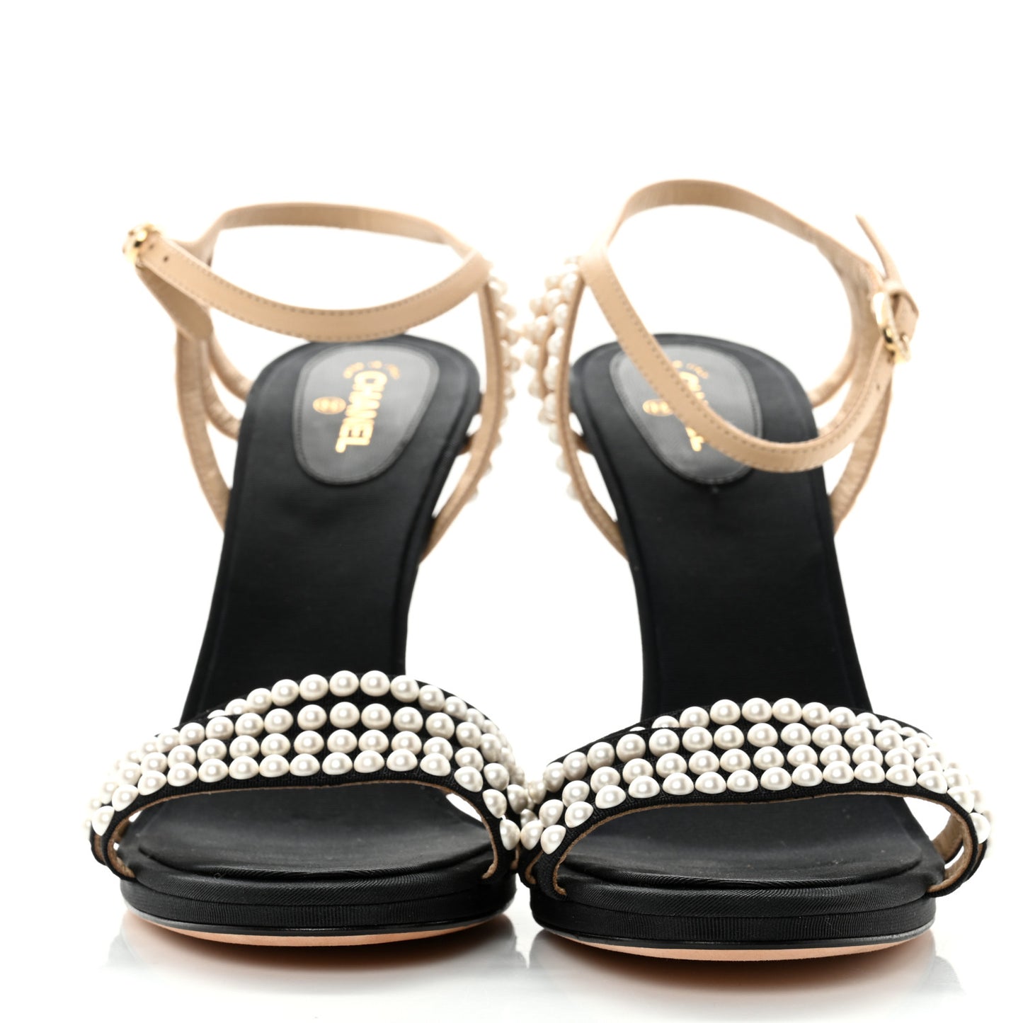 Lambskin Pearl Embellished Sandals 42 Black Beige