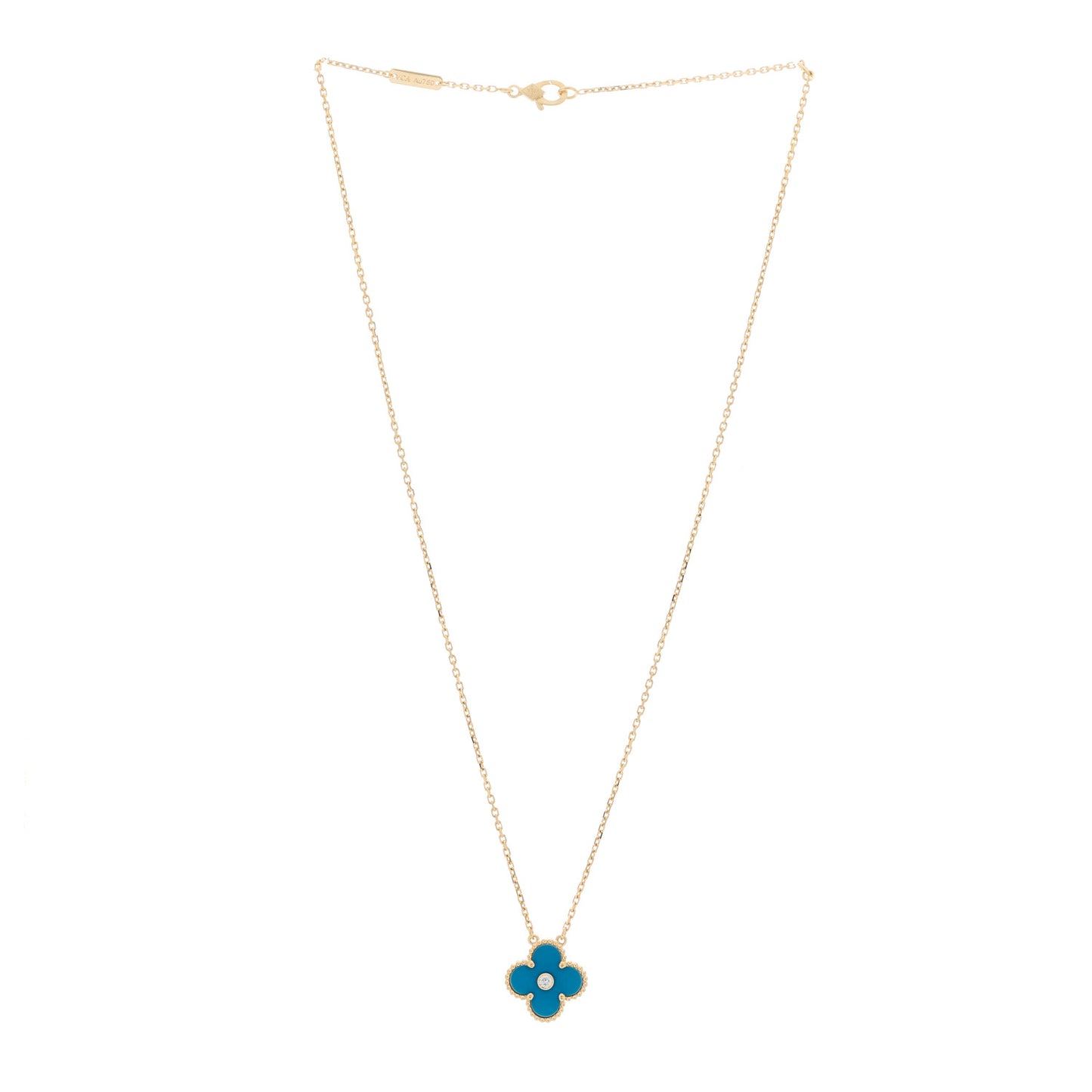 18K Yellow Gold Diamond Celestial Blue Sevres Porcelain Vintage Alhambra Pendant Necklace