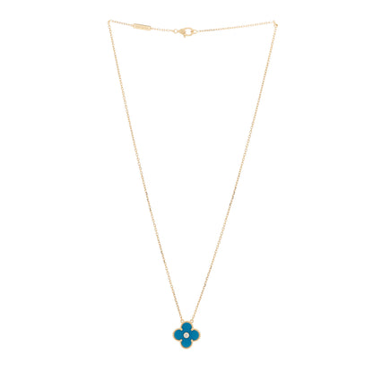 Van Cleef & Arpels 18K Yellow Gold Diamond Celestial Blue Sevres Porcelain Vintage Alhambra Pendant Necklace 2 of 4